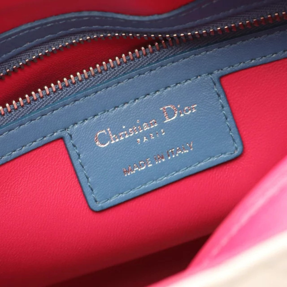 Dior LADY Beige Leather Handbag Cannage Pink Blue - Picture 4 of 8